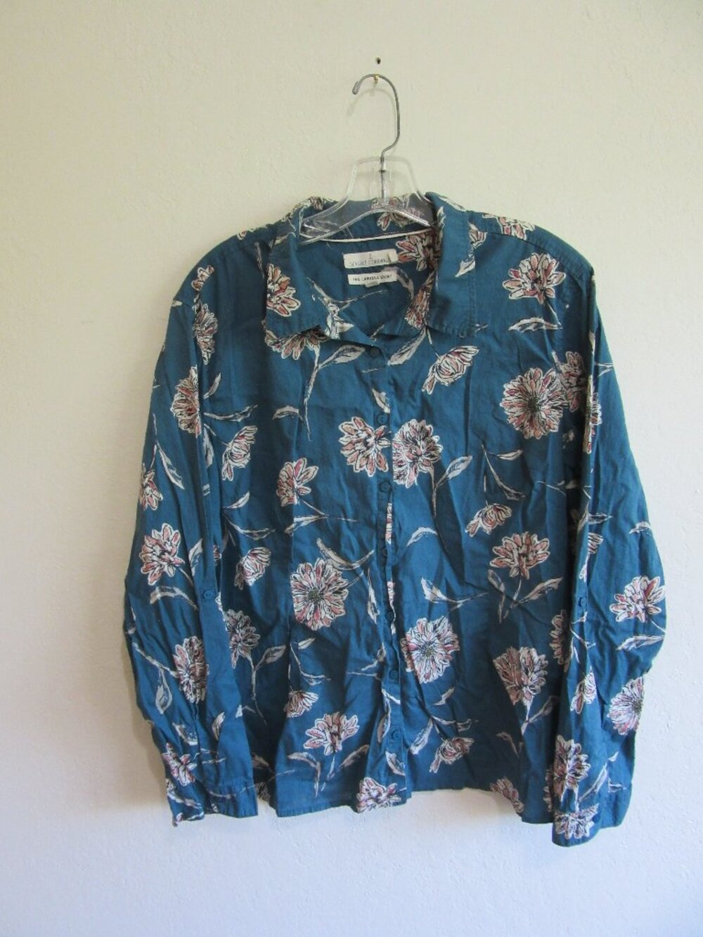 Seasalt Cornwall The Larissa Shirt Teal 18 Floral Pattern Long Sleeve Blouse